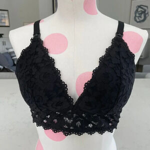 Momanda Lace Plunge Nursing Bralette Polyamide Elastane Black Sz 38B NWOT